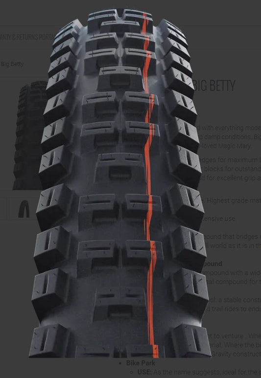 Schwalbe Tyre Big Betty 29 x 2.4 Evolution Folding ADDIX Soft (Orange) Super Trail TL-Easy E-50 HS608 Black