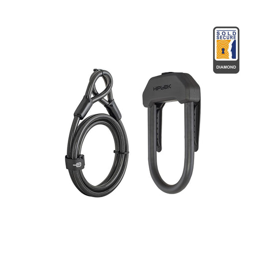 HIPLOK DX-PLUS BLACK 14mm D-LOCK WEARABLE INCLUDES 2METRE CABLE